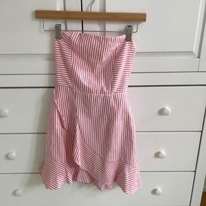 Superdown strapless pink/white striped dress